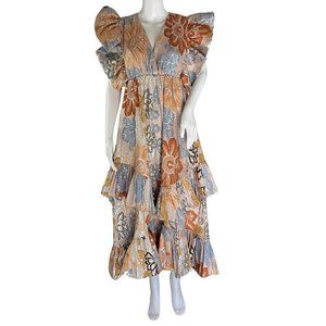 Ulla Johnson Women's Fontaine Asymmetric Midi Dress Ocean Jasper Multicolor Sz 4